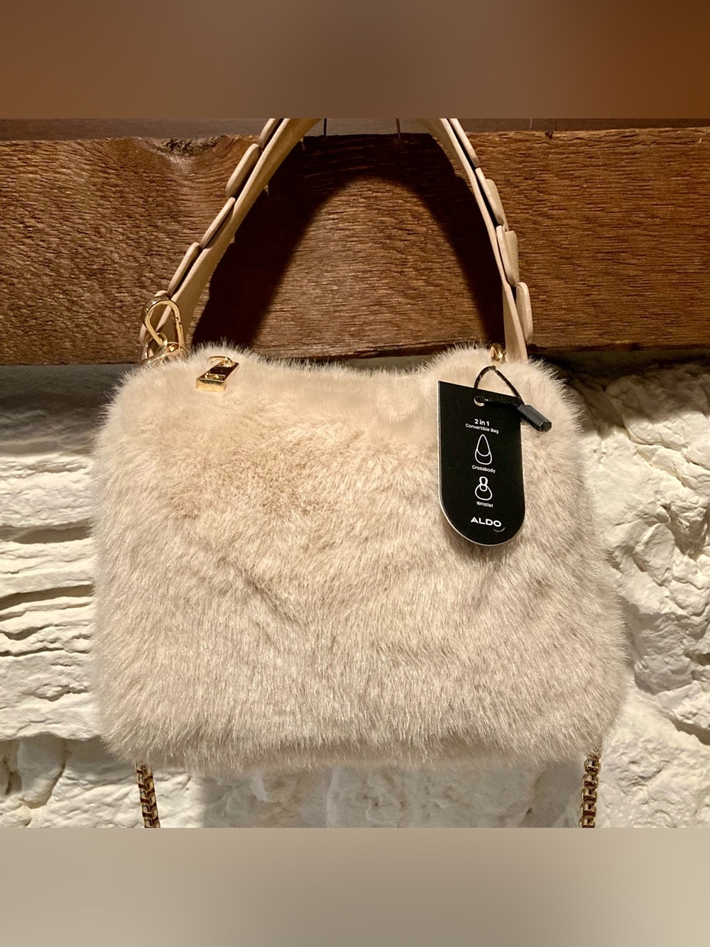 NWT Aldo “2 in 1” faux fur crossbody bag w/a detachable metal crossbody chain